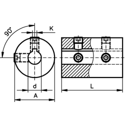 Starre Kupplung TR Stahl C45 brüniert Bohrung 12mm mit Nut , Technische Zeichnung