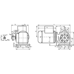 Schnecken-Stirnradgetriebemotor SRS 90 Watt 230/400V 50Hz IE1 i=177:1 Abtriebsdrehzahl ca. 7,9 /min zulässiges Md2=50Nm (Betriebsanleitung im Internet unter www.maedler.de im Bereich Downloads), Technische Zeichnung