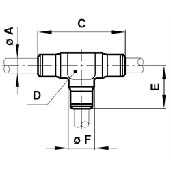 T-Verbindung Rohr-Außendurchmesser 6mm , Technische Zeichnung