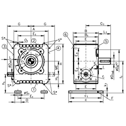 Schneckengetriebe ZM/I, Größe 40, Abtriebswelle rechts, Technische Zeichnung