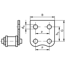 Federverschlussglieder mit Flachlaschen M2, breite Form, einseitig, Edelstahl, Technische Zeichnung