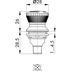 Not-Halt-Taster 2Ö/1S, Einbau-Ø 22,3mm, M12-Stecker 5-polig , Technische Zeichnung