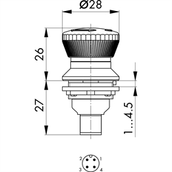 Not-Halt-Taster 2Ö, Einbau-Ø 22,3mm, M12-Stecker 4-polig , Technische Zeichnung