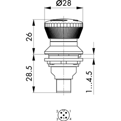 Not-Halt-Taster 2Ö, Einbau-Ø 22,3mm, M12-Stecker 5-polig , Technische Zeichnung