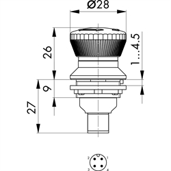 Not-Halt-Taster 1Ö, Einbau-Ø 22,3mm, M12-Stecker 4-polig , Technische Zeichnung
