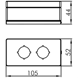 Leergehäuse, Einbau-Ø 22,3mm, für 2 Befehlsstellen, Technische Zeichnung