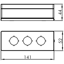 Leergehäuse, Einbau-Ø 22,3mm, für 3 Befehlsstellen, Technische Zeichnung
