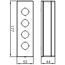 Leergehäuse, Einbau-Ø 22,3mm, für 4 Befehlsstellen, Technische Zeichnung