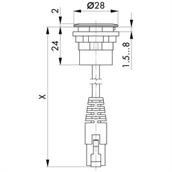 Einbaubuchse RJ45, Buchse RJ45 / Stecker RJ45 (60 cm) , Technische Zeichnung