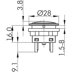 Meldeleuchte, Einbau-Ø 22,3mm, Flachstecker , Technische Zeichnung