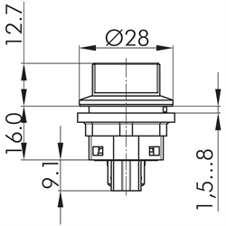 Wahltaster tastend 2S, Schaltwinkel 40°, Einbau-Ø 22,3mm, Flachstecker , Technische Zeichnung