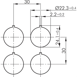 Wahltaster tastend 1S, Schaltwinkel 40°, Einbau-Ø 22,3mm, Flachstecker , Technische Zeichnung