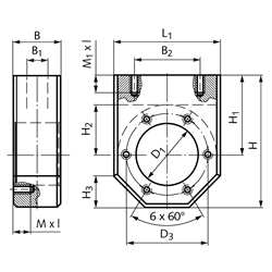 Adapterkonsole KONA-28 Bohrung D1=28mm D3=38mm Gewinde=M5 x 10, Technische Zeichnung