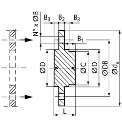 Anschraubnabe für Kettenradscheibe Nabendurchmesser 140mm Material Stahl C45, Technische Zeichnung