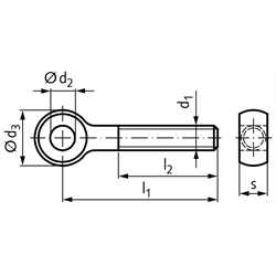 Augenschraube DIN 444 Gewinde M6 x 32mm l1=50mm Stahl 5.8 brüniert , Technische Zeichnung