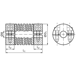 Ausgleichskupplung LA Edelstahl 1.4305 max. Drehmoment 3,4 Nm Gesamtlänge 25,40mm Aussendurchmesser 15,87mm beidseitig Bohrung 5mm , Technische Zeichnung