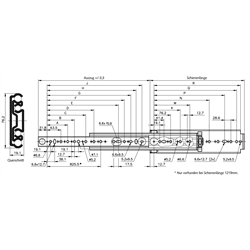Auszugschiene DP 9301 E Schienenlänge 254mm, Technische Zeichnung