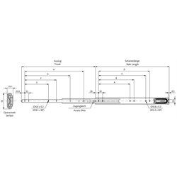 Auszugschienensatz DS 5321 EC Schienenlänge 600mm rostfreier Stahl 1.4301, Technische Zeichnung