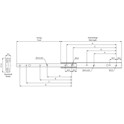 Auszugschienen DZ 2720, Breite 9,5 mm, bis 20 kg, Teilauszug, Technische Zeichnung