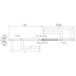 Auszugschienensatz DZ 2730 Schienenlänge 550mm hell verzinkt, Technische Zeichnung