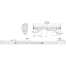 Auszugschienensatz DZ 3630 Schienenlänge 400mm hell verzinkt, Technische Zeichnung