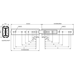 Auszugschienensatz DZ 0301 Schienenlänge 559mm hell verzinkt, Technische Zeichnung