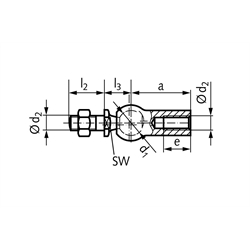 Axialgelenk ähnlich DIN 71802 Größe 13 Gewinde M8 rechts mit Mutter Edelstahl 1.4301, Technische Zeichnung