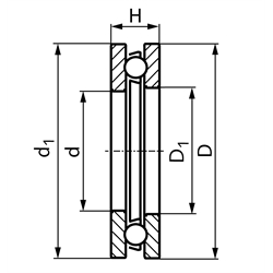 SKF Axial-Rillenkugellager 51206 einseitig wirkend Innen-Ø 30mm Außen-Ø 52mm Höhe 16mm, Technische Zeichnung