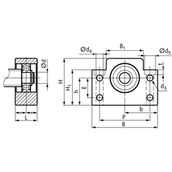 Stehlagereinheit BF 20 Bohrung 20mm Gehäuse aus Stahl brüniert, Technische Zeichnung