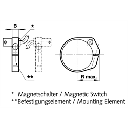 Befestigungselement für Magnetschalter auf Zylinderrohr für Zylinderdurchmesser 12mm , Technische Zeichnung