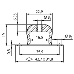 Metall-Gummi-Schwingungsdämpfer MBM Bohrung B1 = 6,5mm Farbmakierung gelb, Technische Zeichnung