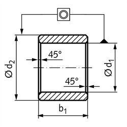 Buchse ähnlich DIN 1850-3 Form J aus Sinterbronze Bohrung 36mm Außendurchmesser 45mm Länge 36mm, Technische Zeichnung