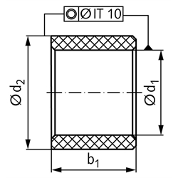 Buchse EP43 Bohrung 8mm Außendurchmesser 10mm Länge 12mm Farbe braun , Technische Zeichnung