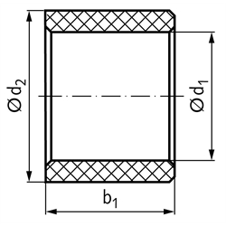 Buchse BP Bohrung 54mm Polyamid 6.6 Außendurchmesser 62mm Länge 60mm , Technische Zeichnung