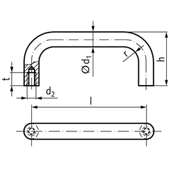 Bügelgriff 426 Länge 350mm Durchmesser 28mm Aluminium kunststoffbeschichtet schwarz matt, Technische Zeichnung