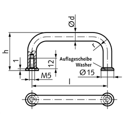 Bügelgriff 425 Länge 200mm Edelstahl 1.4305 , Technische Zeichnung