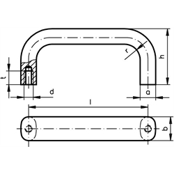 Bügelgriff 565 Länge 128mm Material Aluminium , Technische Zeichnung