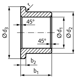 Bundbuchse ähnlich DIN 1850-3 Form V aus Sinterbronze Bohrung 10mm Außendurchmesser 15mm Bunddurchmesser 20mm Länge 10mm, Technische Zeichnung