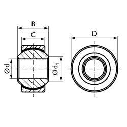 Gelenklager DIN ISO 12240-1-K Reihe GD ohne Außenring wartungsfrei Bohrung 18mm Außendurchmesser 35mm, Technische Zeichnung