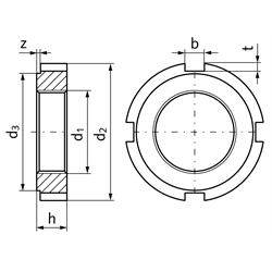 Nutmutter DIN 1804 Form W M52x1,5 brüniert, Technische Zeichnung