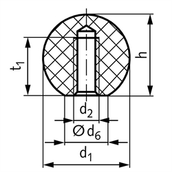 Kugelknopf DIN 319 Form C Thermoplast PA6GV mit geformtem Gewinde Durchmesser 16mm M5, Technische Zeichnung