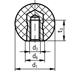 Kugelknöpfe DIN 319 PF Form E, aus Kunststoff, mit Innengewinde, Technische Zeichnung