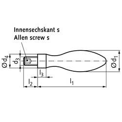 Fester Ballengriff aus Stahl DIN 39 St Durchmesser 10mm Ausführung E mit Gewindezapfen M4 , Technische Zeichnung