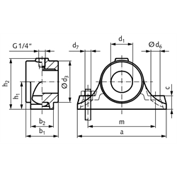 Stehlager DIN 504 Form B ohne Buchse Bohrung 70mm D7, Technische Zeichnung