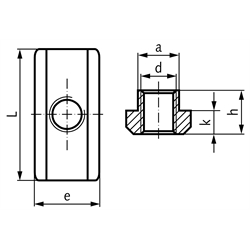 Mutter DIN 508 lang für T-Nut 16mm DIN 650 Gewinde M14 Güteklasse 10, Technische Zeichnung