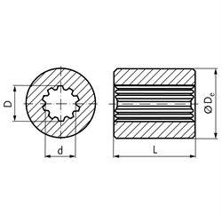 Zahnwellennabe DIN 5480 25 x 1,25 x 18 Länge 40mm Material 16MnCr5, Technische Zeichnung