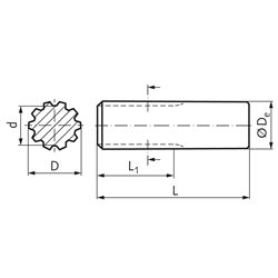 Zahnwelle DIN 5480 15 x 1,25 x 10 Profillänge 145mm Gesamtlänge 500mm Material C35 gefräste Ausführung, Technische Zeichnung