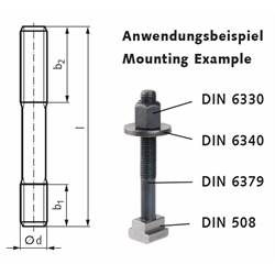 Stiftschraube DIN 6379 Güte 10.9 M12 x 50mm, Technische Zeichnung