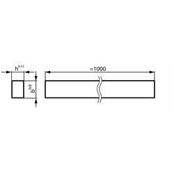 Blanker Keilstahl DIN 6880 8 x 7 x 1000 mm Material C45K , Technische Zeichnung