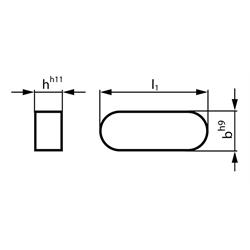 Passfeder DIN 6885-1 Form A 6 x 6 x 15 mm Material C45, Technische Zeichnung